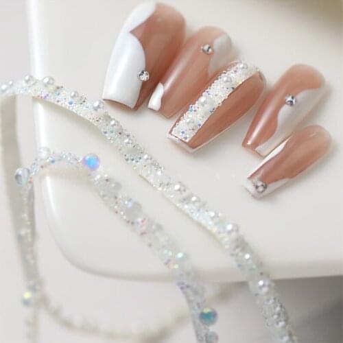 5 pcs/bag 2cm Aurora Pearls AB Nail Linestone Chain Nail Decoration of Manicure Nail Chain Charming 3D DIY Nail Art Deisgns