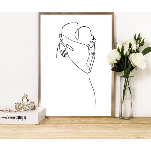 Abstract Line Drawing Art Poster Black and White Couple Sketch Canvas Painting Wall Pictures Minimalist Living Room Decor