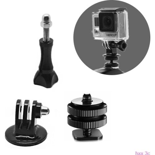 New 1/4'' Hot Shoe Adaptor + Tripod Mount + Screw For GoPro Hero 2 3 3+ DSLR Cameras