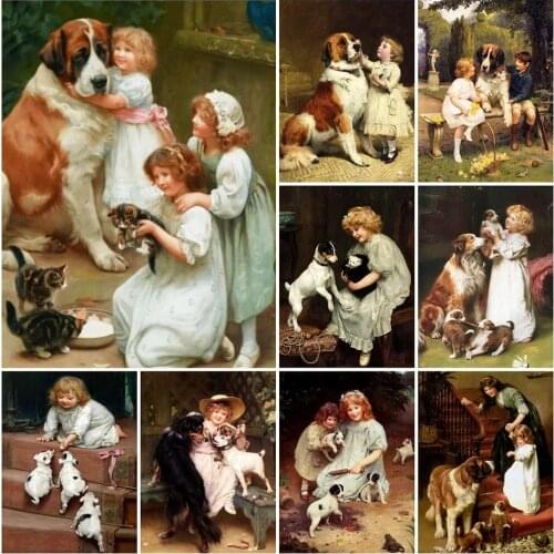 Diamond Embroidery Child Art 5D DIY Diamond Painting Girl Portrait Diamond Mosaic Animal Dog Home Decorations Gift