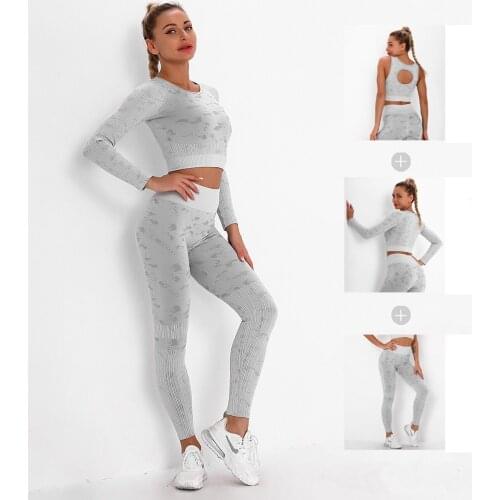 Seamless Knitted Sexy Sports Bra Fitness Running Yoga Long Sleeve Yoga Leggings Sports Fitness Suit