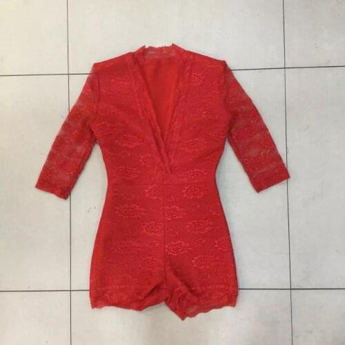 HOT Top Design Sexy Lace Deep Vneck Women Celebrity Party Bandage Bodysuit Wholesale