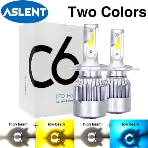 C6 LED Two-colors 6500K+3000k/6500K+8000K 2pcs H4 9003 HB2 Hi/Lo LED Bulb Auto light Car Headlight Diodes Automobiles Parts Lamp