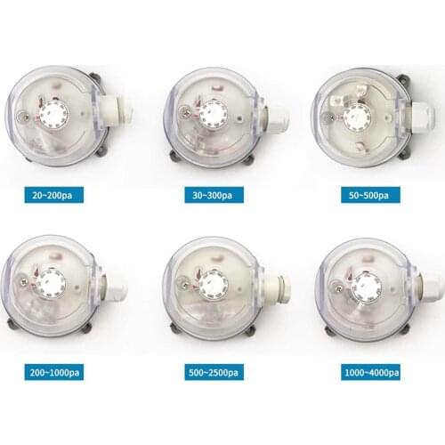Range 20-200/50-500/200-1000/500-2500/30-300/1000-4000PA Dfferential Pressure Swith Micro Air Pressure Switch 250V 1.5A IP54