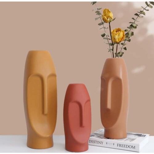 Nordic Ceramic Vase Creative Human Face Vases Flower Pots Home Decoration Ornaments Living Room Decoration Flower Arrangement