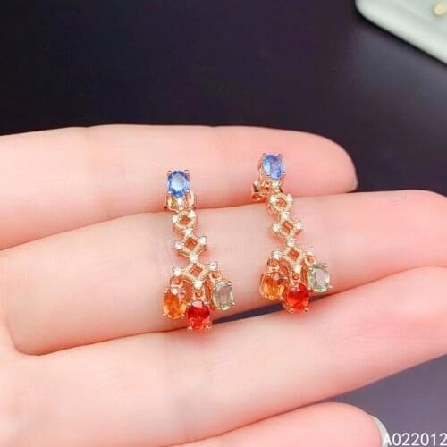 KJJEAXCMY fine jewelry natural colored sapphire 925 sterling silver popular girl new earrings new Ear Studs support test