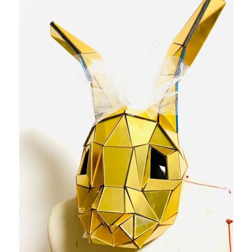 Halloween cosplay party mirror glass full face mask Gold Easter bunny headgear silver rabbit headdress