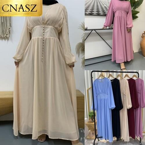 Summer Dress For Women Eid Dress Sold Pleated-Bust Dress Full Lined Double Chiffon Dresses Hot Sell Turkey New Dress Womens