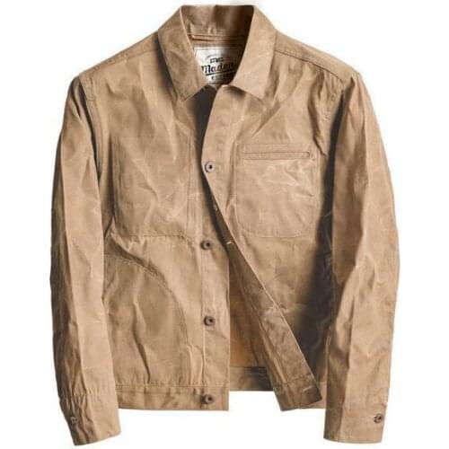 Fashion Retro Mens Long Leeve Wax Canvas Slim Jacket Wear-resistant Combat Coat