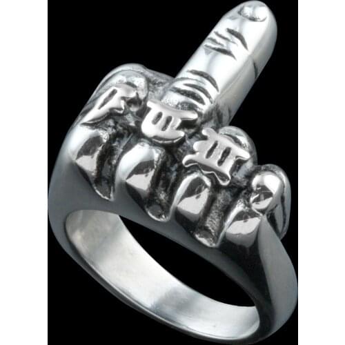 Gothic Style Punk Rock Personality Rings Stainless Steel Biker Silver Mens Erect Middle Finger Ring Jewelry Fashion Gift