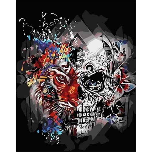 5D Diy Poured Glue Diamond Painting Kits Scalloped Edge Tiger And Skull Full Round With AB Drill Handcraft Unique Gift Decor Art