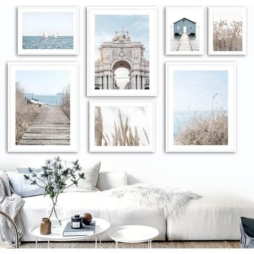 Chalet Reed Straw Bridge Boat Paris Gate Wall Art Canvas Painting Nordic Posters And Prints Wall Pictures For Living Room Decor