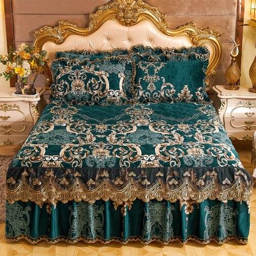 2020 new with thick warm crystal velvet Quilting Bed spread Fitted Sheet Pillowcases 2/3 pcs Luxury Double lace Princess bedding