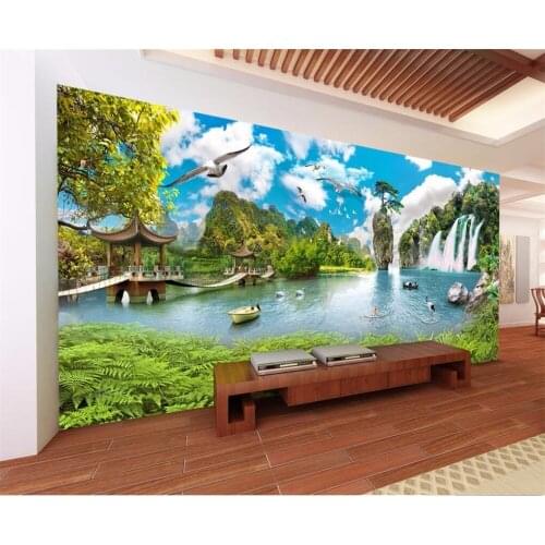 Beibehang Large - scale custom wallpaper China wind landscape ultra - high - definition waterfall landscape 3D background wall