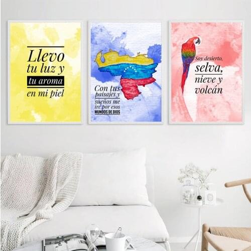 Mapa de Venezuela cuadro Posters and Prints Cuadro Guacamaya Tropical Canvas Painting Wall Pictures for Living Room Home Decor