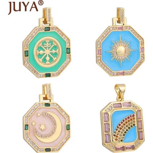 Luxury High Quality Enamel Moon Sun Rainbow Pendants Big Zircon Print Charms Pendant For DIY Necklace Making Jewelry Accessories