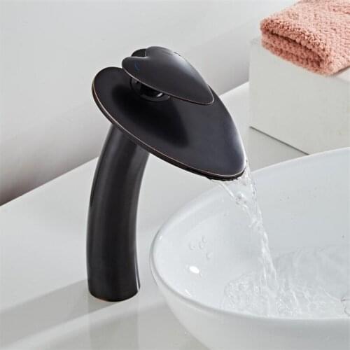 Bathroom Faucet Mixer Basin Waterfall Faucets Cold And Hot Water Mixer Sink Tap Single Handle Deck Mounted Black Oil Brass Taps
