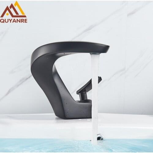 Quyanre Matte Black Waterfall Basin Faucet Black Bathroom Faucet Single Handle Mixer Tap Basin Tap mitigeur salle de Mixer Taps