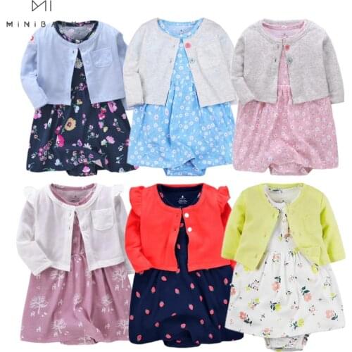 Flower spring baby girl clothes bodysuit +jackets baby clothes Roupa infant jumpsuits cotton baby clothing for 0-24M dresses