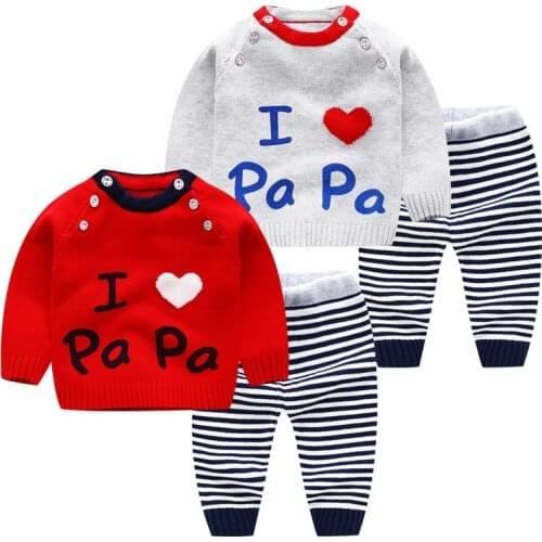 Knit Baby Tops Outfits Infant Clothes Sets Toddler Newborn Girls Boys Winter Baby Long Sleeve Romper Pants
