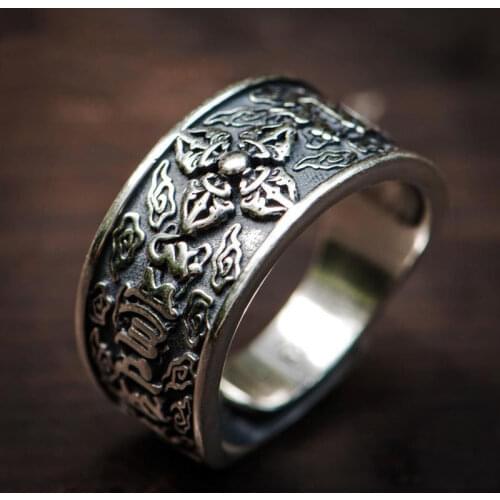 Japanese And Korean Designers Hand-carved Thai Silver Open Ring Unique Craftsmanship Bohemian Charm Womens Jewelry