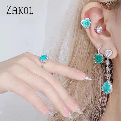 ZAKOL New Korean Retro Square Green Cz Jackpot Stone Drop Earrings Luxury Temperament Women Hoop Earring Jewelry DE24