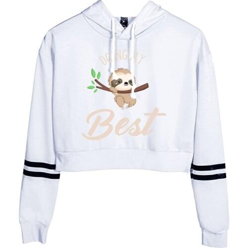 Popular Sloth Kpop crop Top Hoodies women Cotton Hooded Harajuku High Quality Sloth girls white Hoodie Sweatshirts pullovers