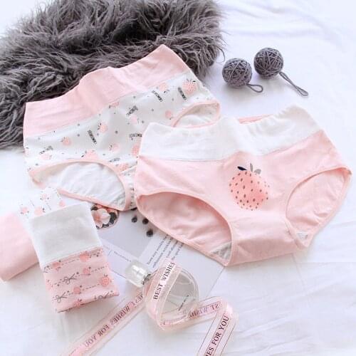Cartoon Strawberry Printing Pattern Menstrual Panties For Women High-rise Underwear Soft Cotton Womens Cotton Briefs Lingerie