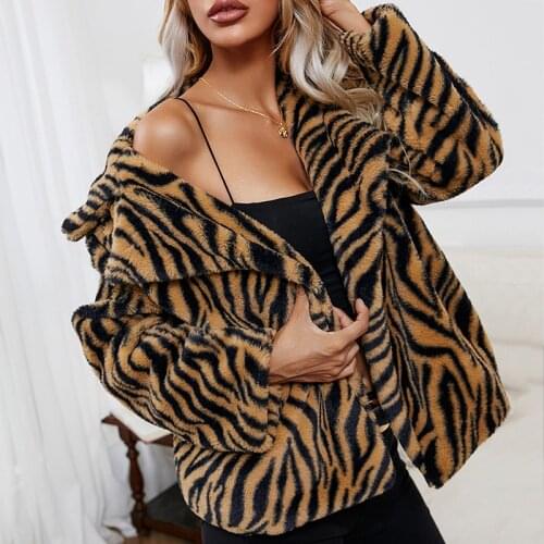 Women Winter Warm Coats Sexy Leopard Jacket Zebra Pattern Long Sleeve Turn-down Collar Cardigan Outwear Lady Top Streetwear