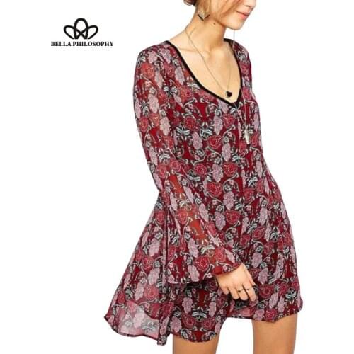 Bella Philosophy spring summer new Women swear wholesale Jacquard floral prints A-line sleeves V neck backless causal dress