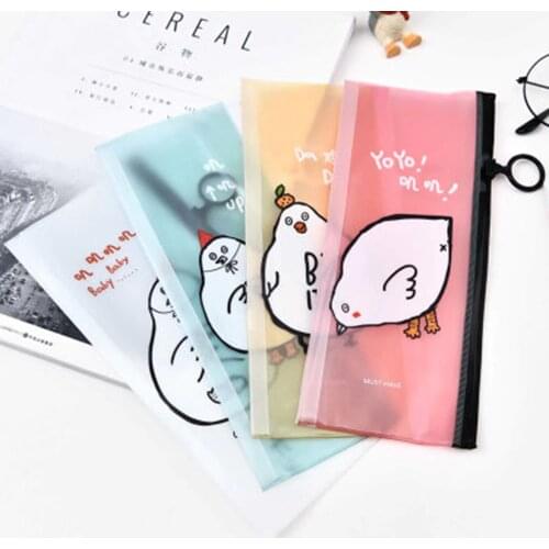 1PC Fashion Pencil Case PVC Transparent Cute Chick Pencil Box Pen Bags Students Stationery School Supplies