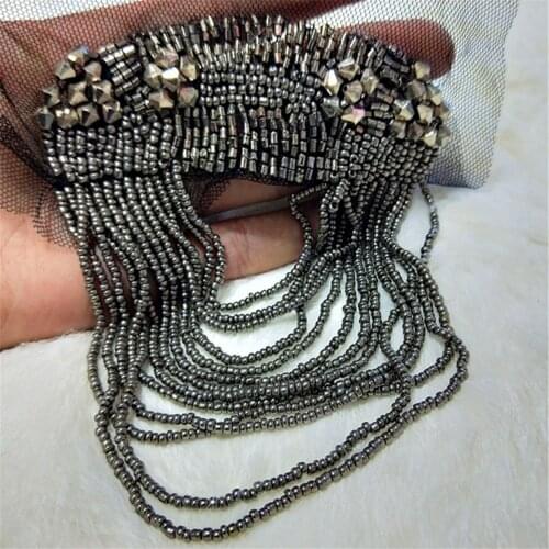 2pc black tassel Beaded epaulette for clothes Punk Coat Suit DIY Tassel Badge Epaulets Shoulder Patches appliques for clothing
