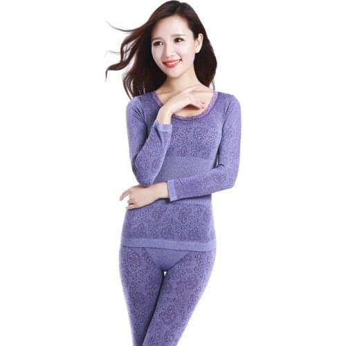 2020 Lace Thermal Underwear Sexy Ladies Clothes Winter Seamless Antibacterial Warm Intimates Print Long Johns Women Shaped Sets