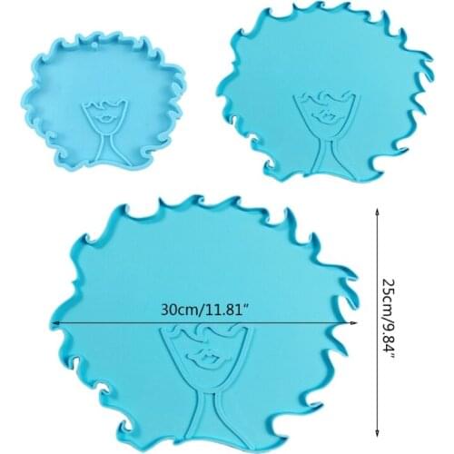 3 Pcs Afro Female Beauty Head Keychain Resin Mold Tray Coaster Silicone Mould U90E