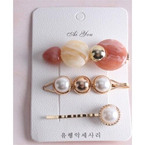 3Pcs/set Fashion Pearl Metal Gold Color Hair Clip Bobby Pin Barrette Hairband Hairpin For Women Girls Hair Accessoriesw