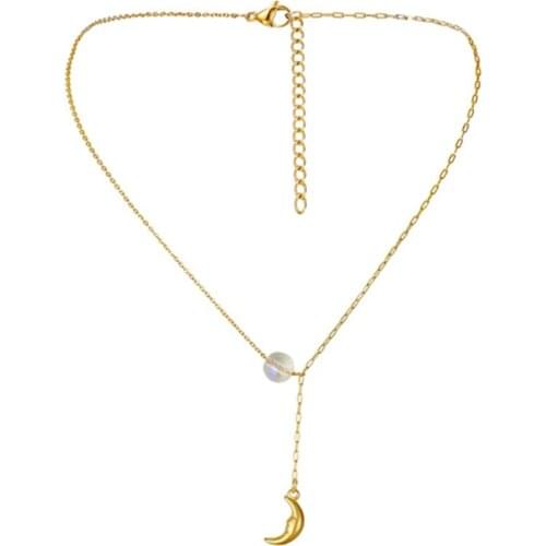 316L Stainless Steel Gold Fashion Titanium Steel Gold Plated Moon Pendant Temperament Simple Forest Moonstone Necklace No Fade