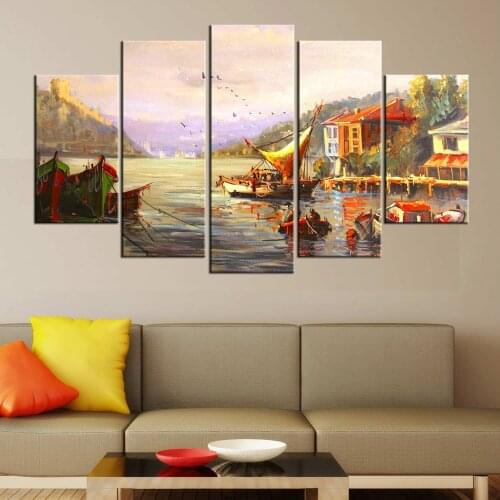 5 PCS Turkey Istanbul Landscape Painting Canvas Table 133X75 CM