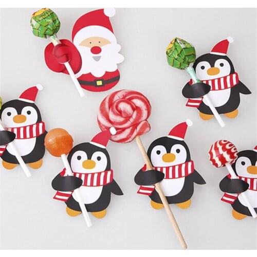 50Pcs Cartoon Santa Claus Paper Lollipop Cards DIY Gift Package Decor Christmas Gifts Christmas Decoration for Kids 2020 Navidad