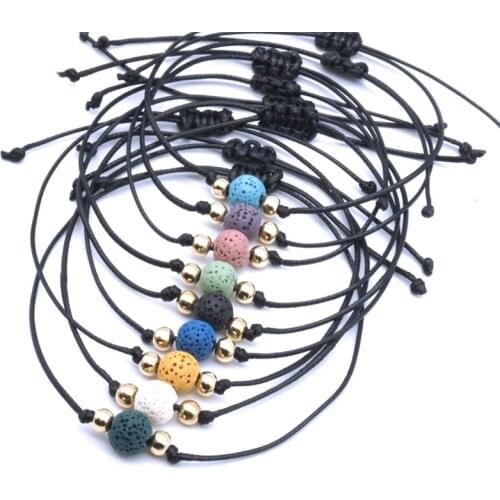 8mm 10mm Colorful Lava Stone Beads Bracelet Black Rope Braided Friendship Bracelets Women Men Jewelry Gift