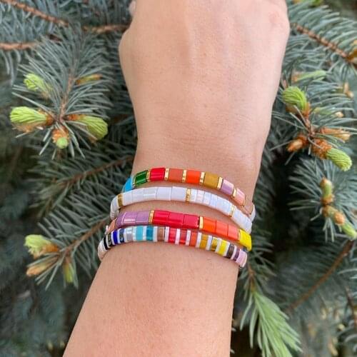 Bohemian Rainbow Tila Rice Beads Handmade Beaded Jewelry Simple Multi-layered Wearing Christmas Bracelet Handmade Jewelry