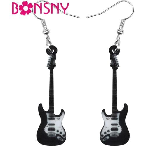Bonsny Acrylic Anime Black Guitar Earrings Drop Dangle Decoration Jewelry For Women Girls Teens Kids Charms Party Gift Accessory