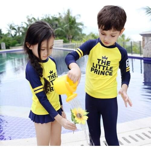 Childrens Swimwear 2019 New Boys and Girls Baby Cute Summer Beach Swimming Bathing Suits Yellow Letters Two Piece swimsuit