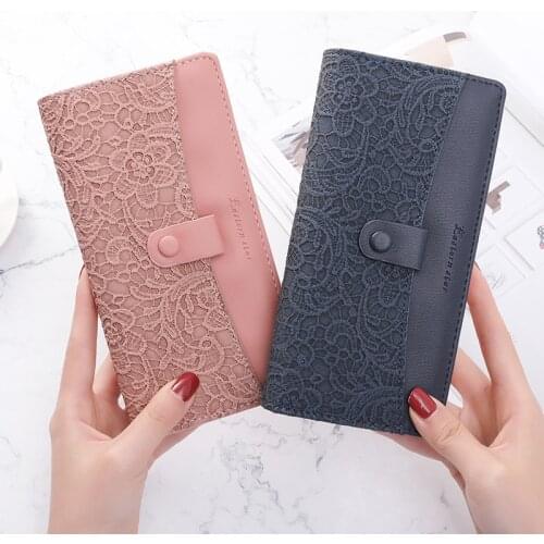 Long Womens Wallet Pu Leather Lace Printing Female Zipper Buckle Multi-card Coin Purses Ladies High Quality Holder Phone Bag