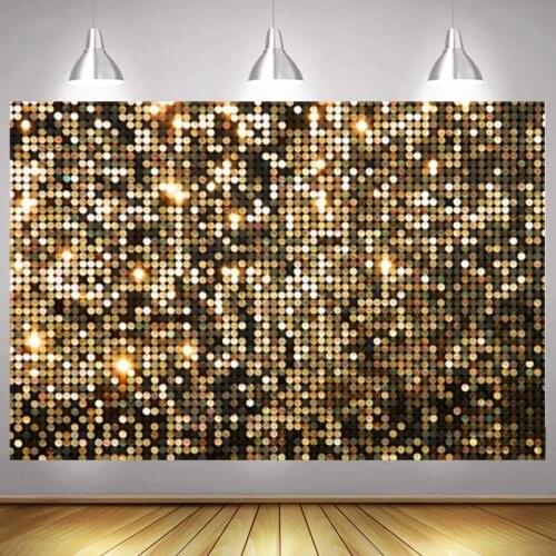 Gold Glitter 80s Mosaic Photo Backdrop 90s Disco Happy Party Record Dance Decor Hip Hop Photography Backgrounds Banner