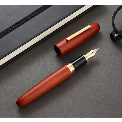Jinhao 9056 Natural Handmade Wood Fountain Pen RED Wooden Beautiful Pen Iridium Fine 0.6mm Fashion Writing Office Ink Pen Gift