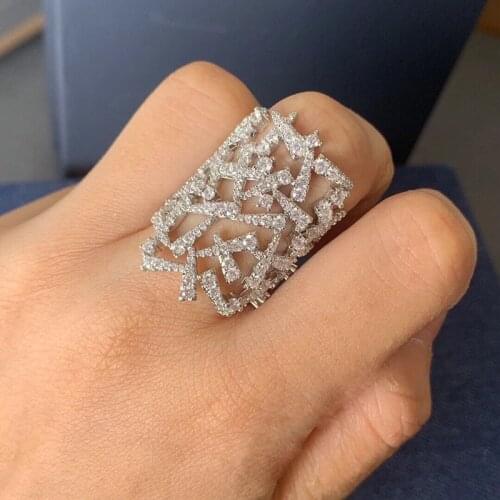 SLJELY Luxury 925 Sterling Silver Festival Mesh Statement Ring Paved AAA Cubic Zirconia Women Wedding Party Fine May New Jewelry