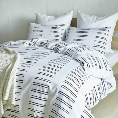 White Polyester Duvet Cover Set Twin Queen King Size Bedding Sets Line Reactive Printed Breathable Fabric for Home Bedroom