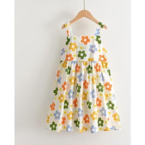 Summer Baby Girl Dress Toddler Girl Flowers Print Princess Vestidos Fashion Children Backless Sling Holiday Costumes 3-7 Years