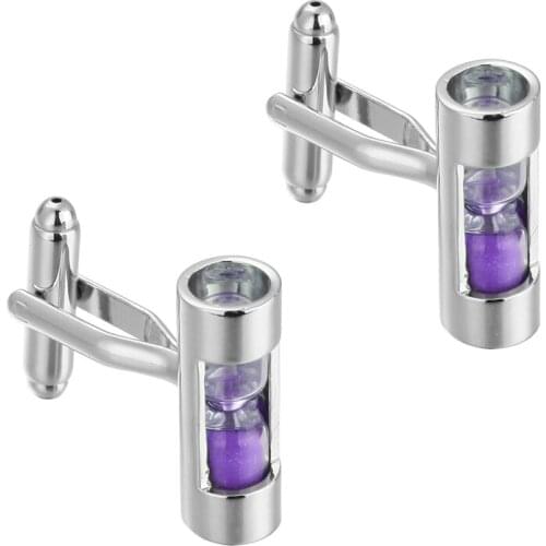 Mens fashion jewelry of high quality copper material Enamel Silvery cylindrical time purple shirt cuff leak Cufflinks Frenc