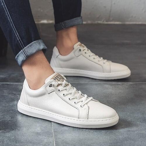 New Man Shoe Genuine Leather 2021 Autumn Mens Casual Shoes Cow Leather Leisuer Walk Footwear Male White Sneakers Design Fashion